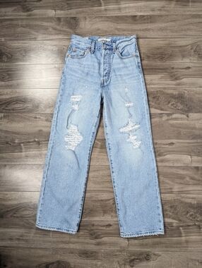 Levi's Womens Jeans Ribcage Straight Ankle Distressed Size 25